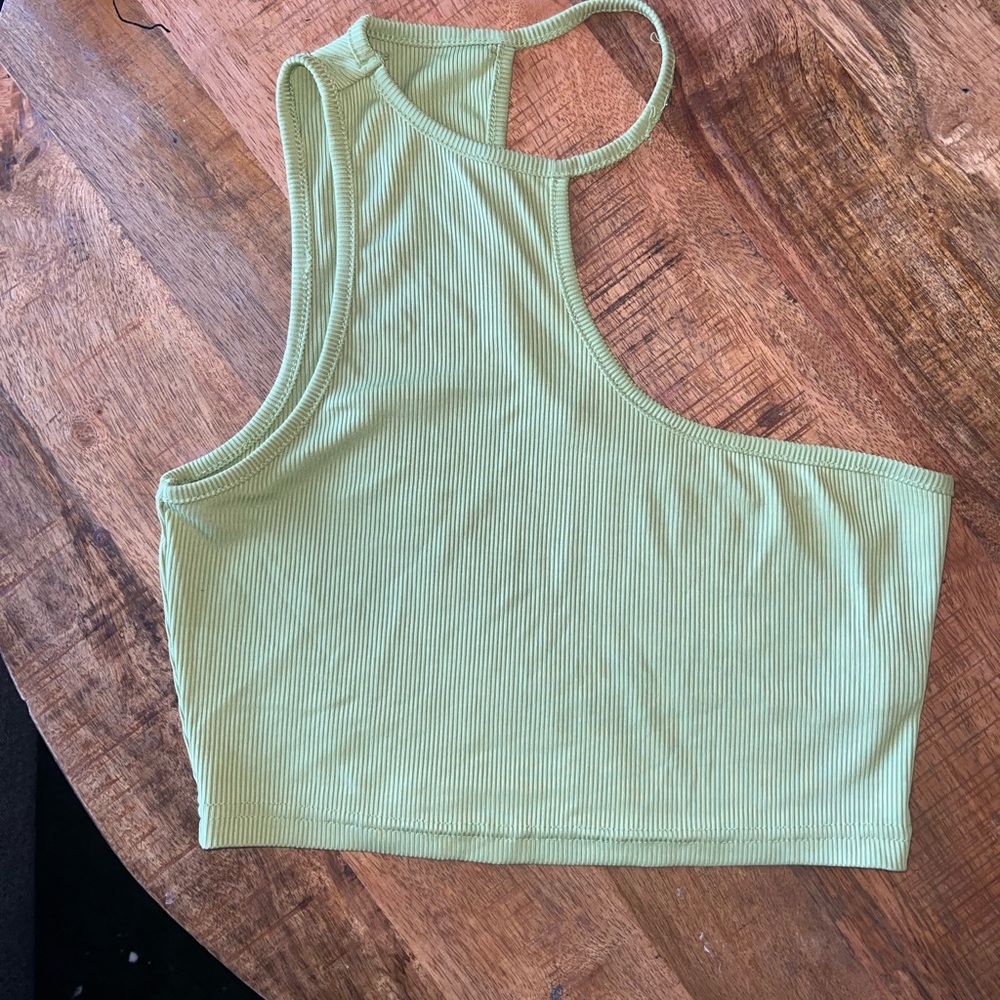 SHEIN Lime Green Ribbed One Shoulder Asymmetrical Crop Top